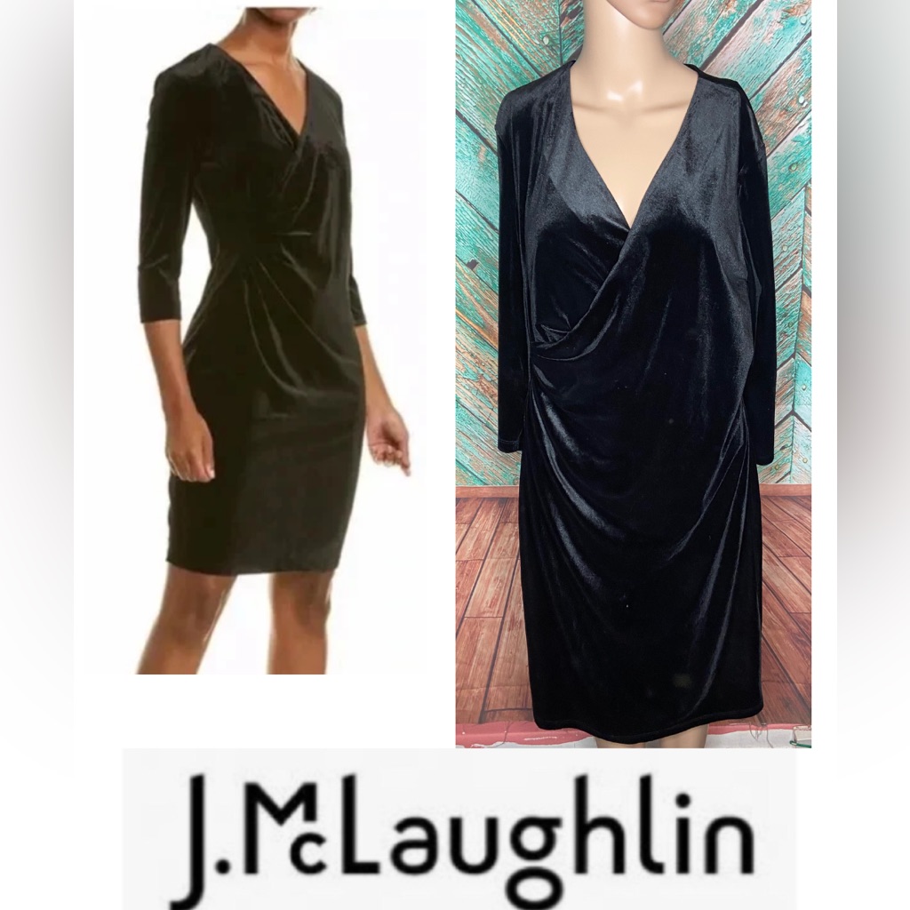 J. Mclaughlin Women's Black Velvet Olana Faux Wrap Knee Length Dress